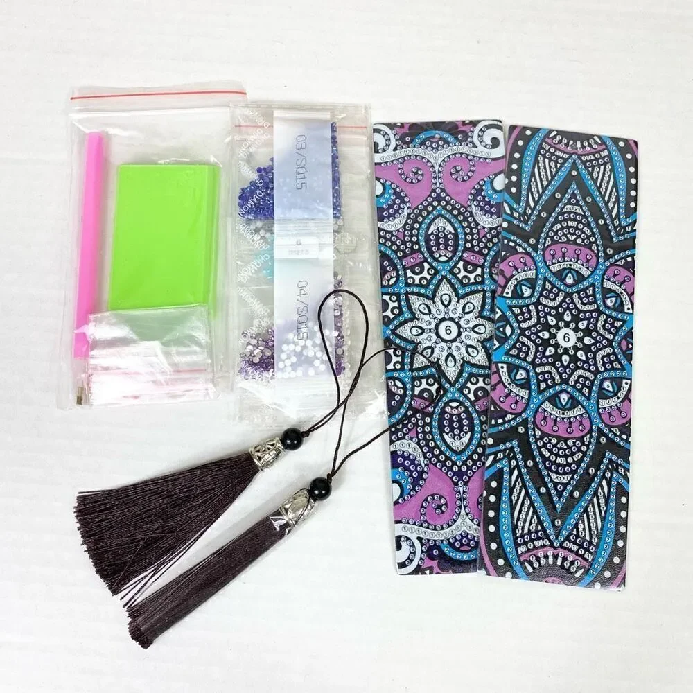 NEW 3D Diamond Painting Blue & Purple Sparkly DIY Tasseled Bookmark Kit
